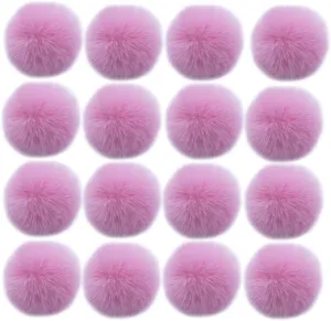16pcs DIY Pom Pom Keychain Faux Rabbit Fur Ball Key Ring for hat Phone Tag, Handbag Charm