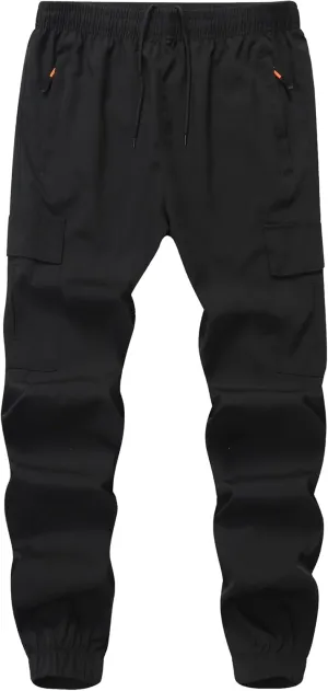 Boy's Cargo Joggers Pants Youth Quick Dry Hiking Lightweight Pants for Sports Outdoor with Zipper Pockets
