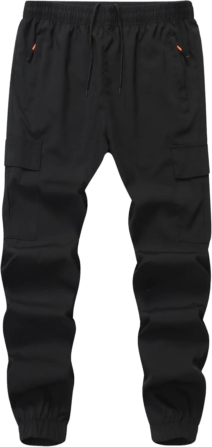 Boy's Cargo Joggers Pants Youth Quick Dry Hiking Lightweight Pants for Sports Outdoor with Zipper Pockets