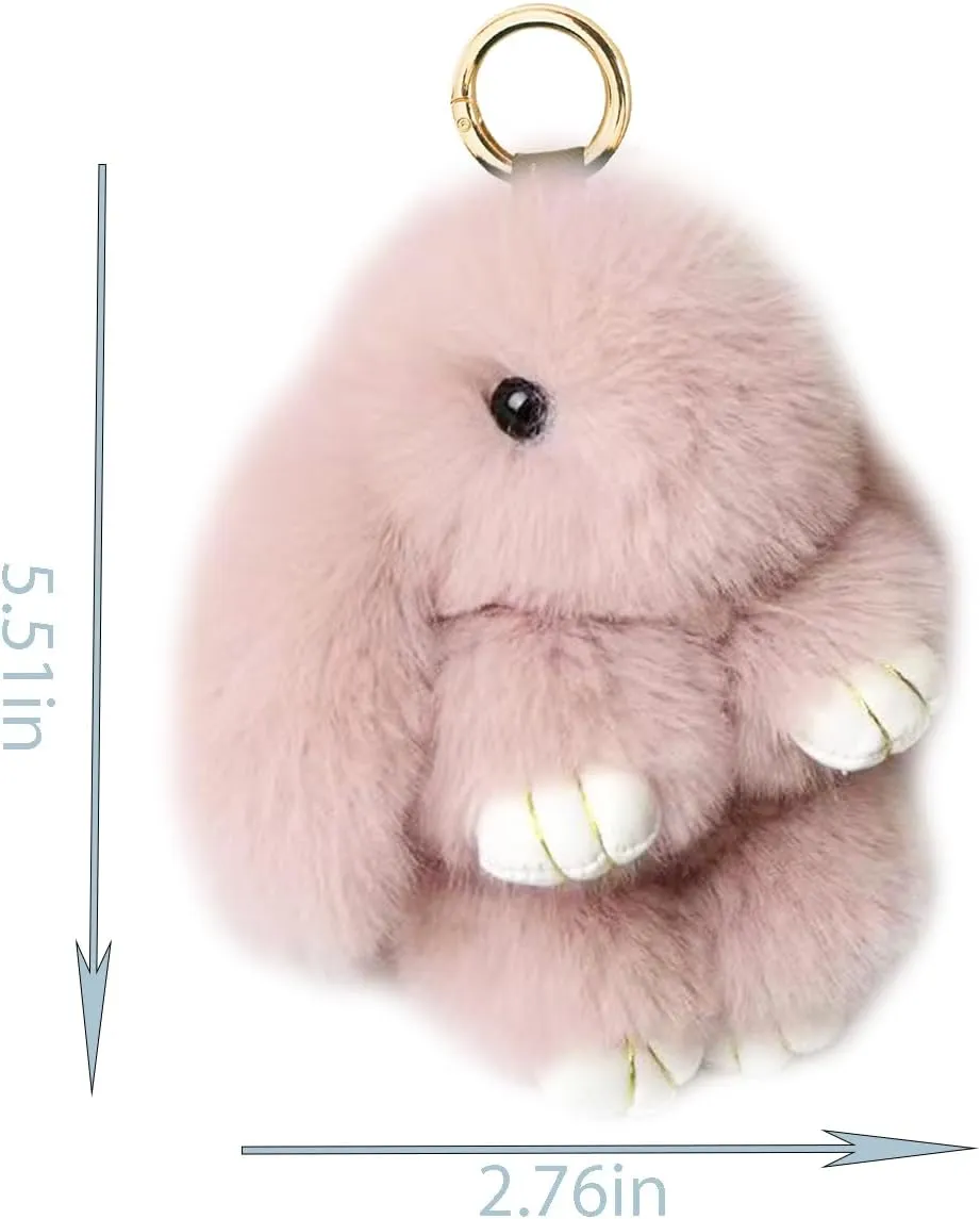 Bunny Keychain Soft Fluffy Rabbit Keychain Cute Colorful Rabbit Fur Pom Pom Key Rings for Women Pendant Accessories
