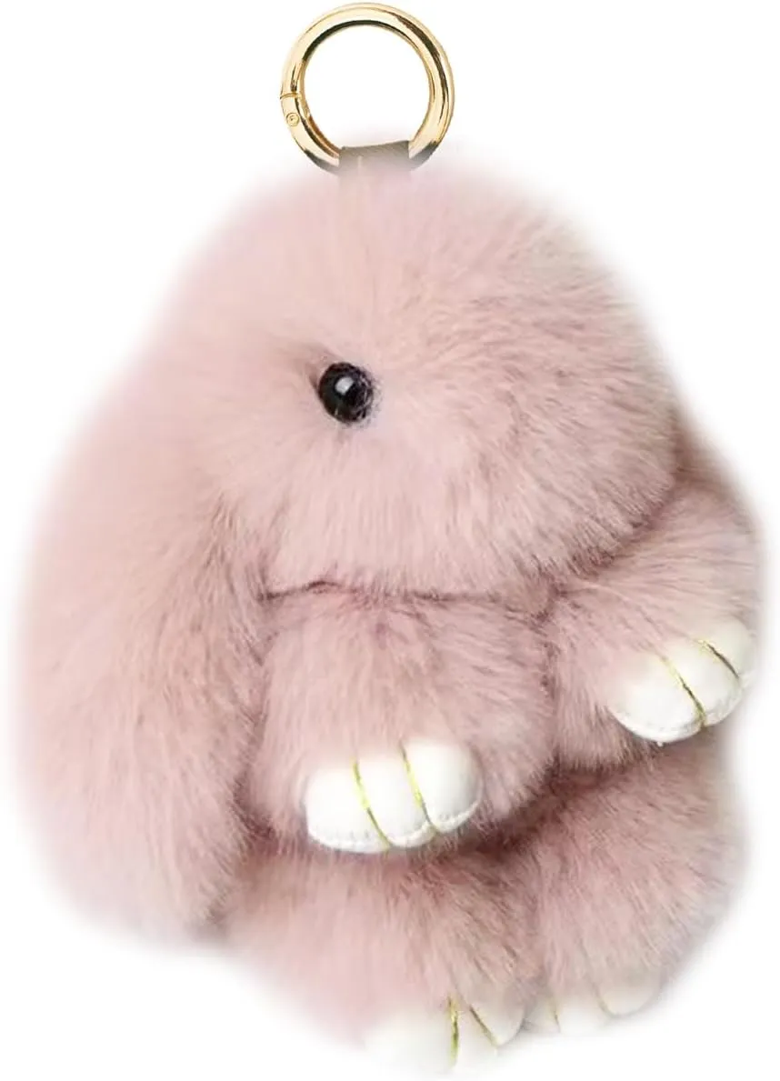 Bunny Keychain Soft Fluffy Rabbit Keychain Cute Colorful Rabbit Fur Pom Pom Key Rings for Women Pendant Accessories