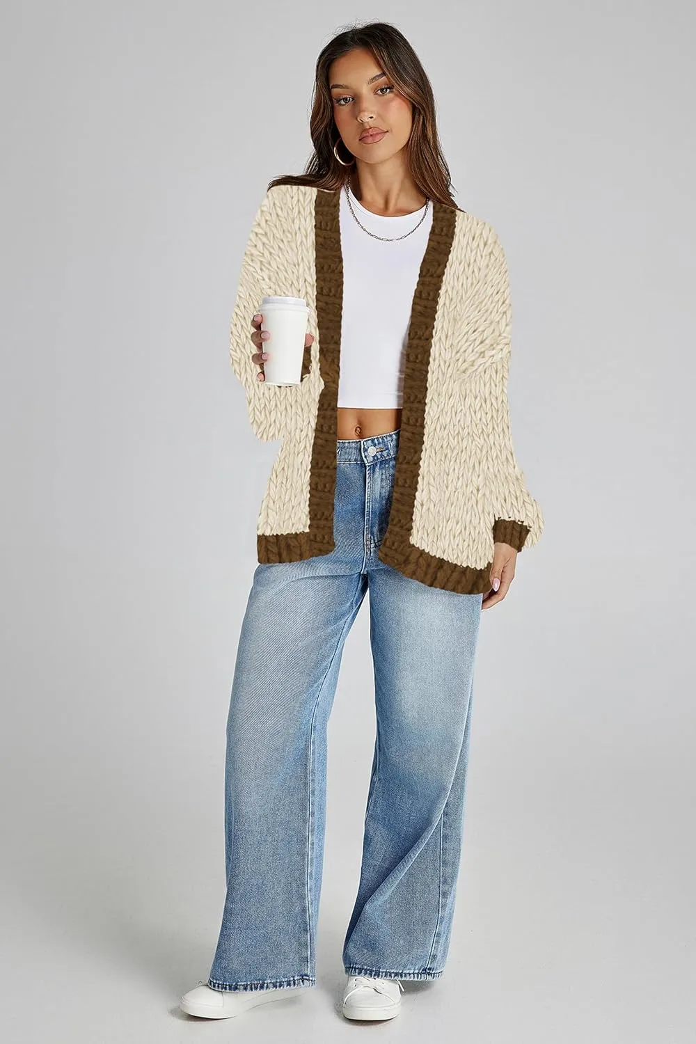 Cakulo Womens Chunky Cardigan Sweaters Trendy 2025 Oversized Winter Knit Sweater Coats Open Front Cardigans