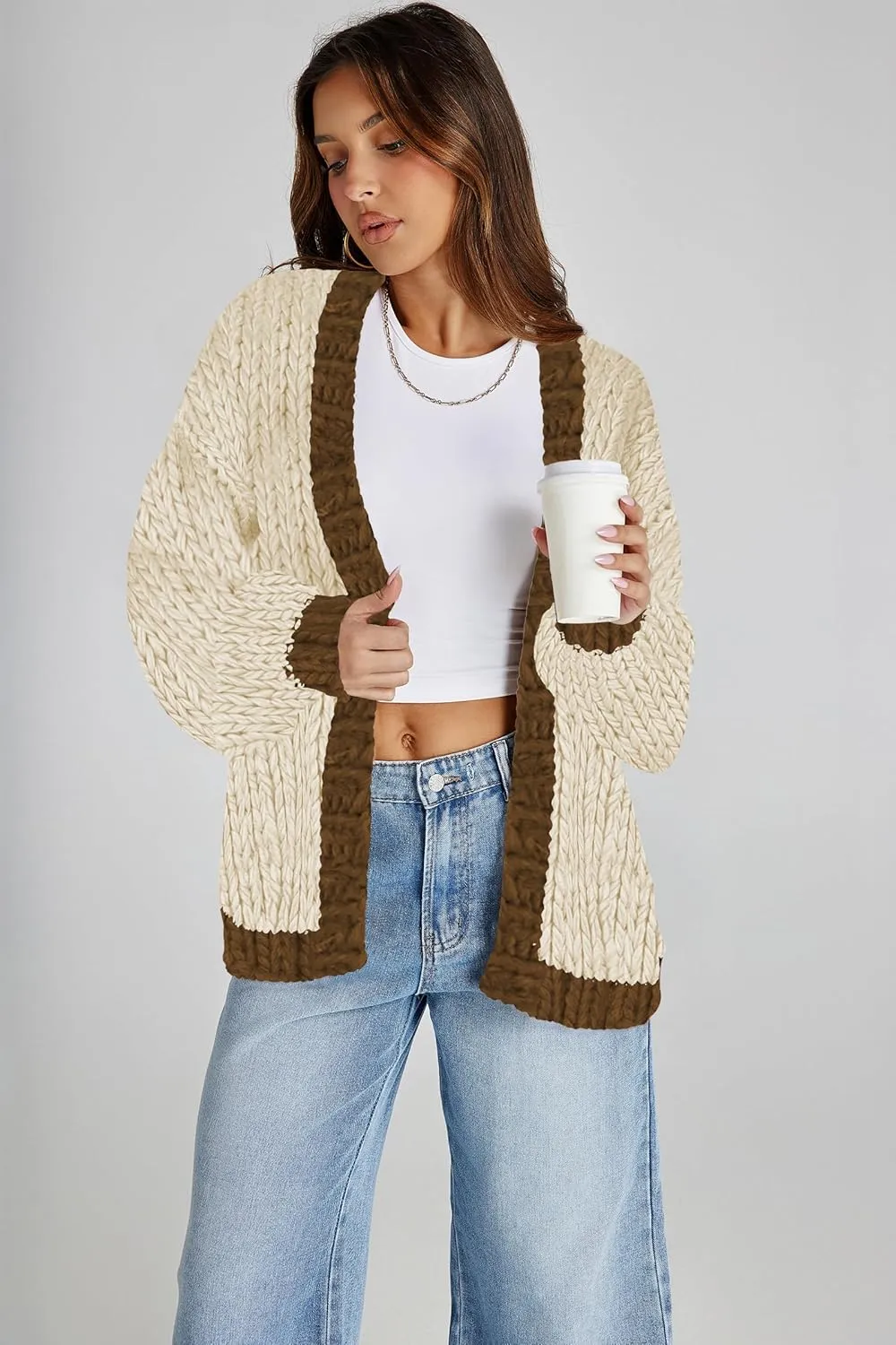 Cakulo Womens Chunky Cardigan Sweaters Trendy 2025 Oversized Winter Knit Sweater Coats Open Front Cardigans