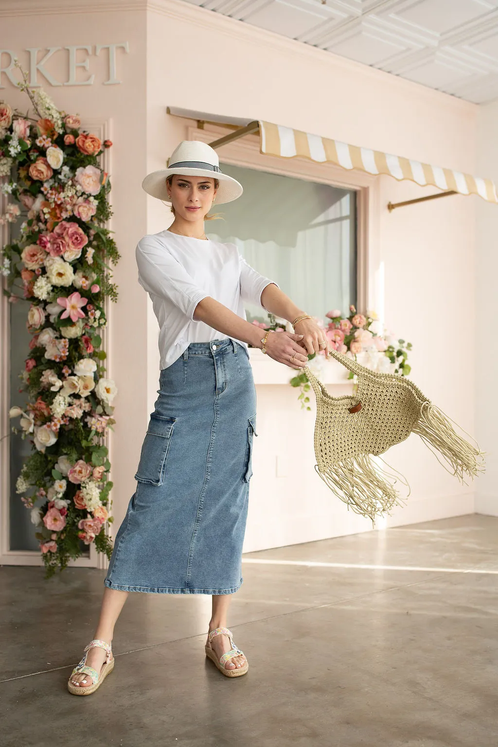 Cargo Denim Skirt- Blue