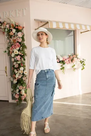 Cargo Denim Skirt- Blue