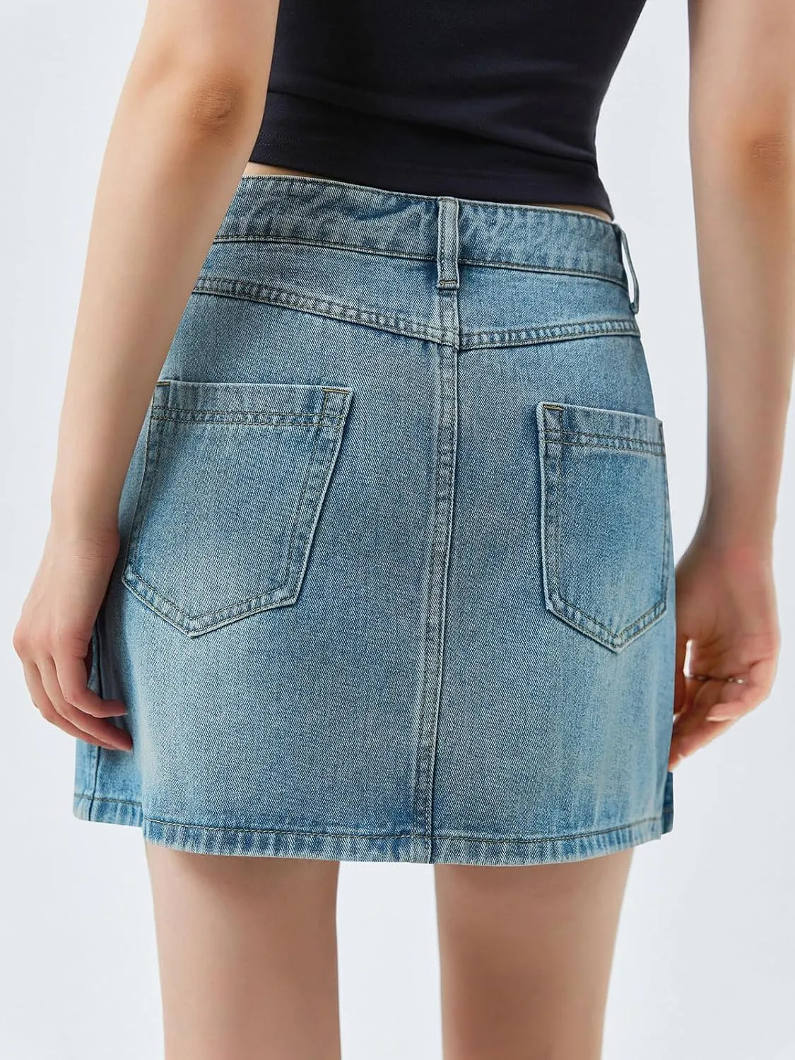 Cicy Bell Womens Denim Mini Skirt Casual Wrap Button Asymmetrical Hem Summer Jean Skirts