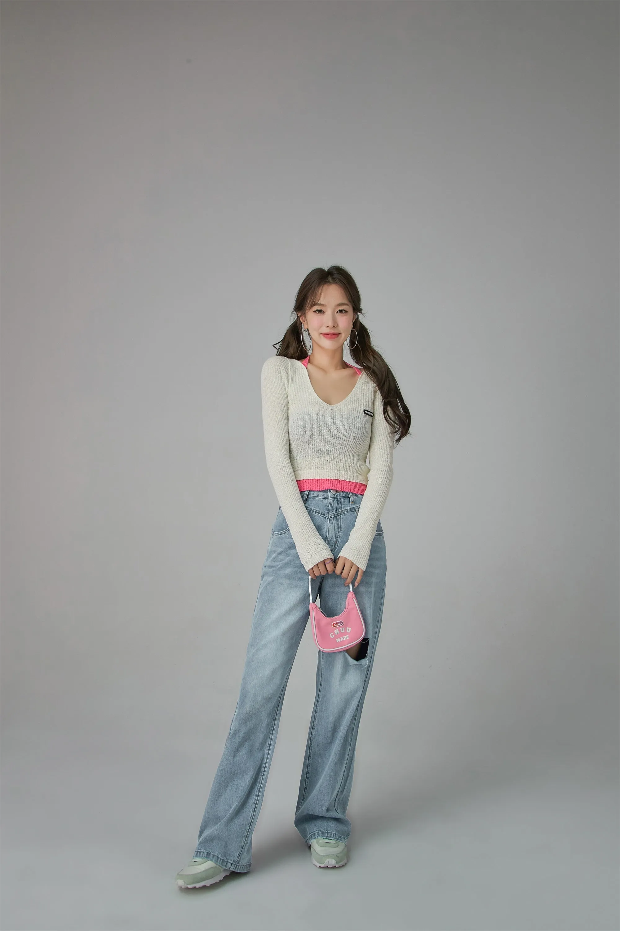 Color neck Wrap Knit sweater