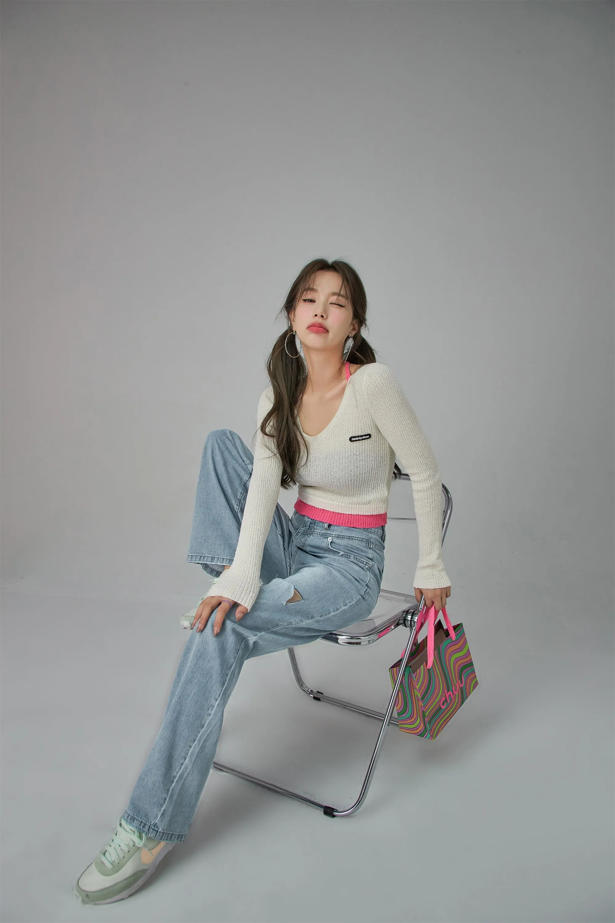 Color neck Wrap Knit sweater