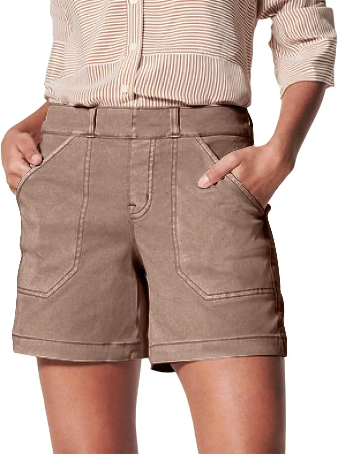 Comfy Stretch Twill Shorts for Women Casual Summer Chino Short Pant Elastic Waist Pull on Denim Jean Shorts Plus Size