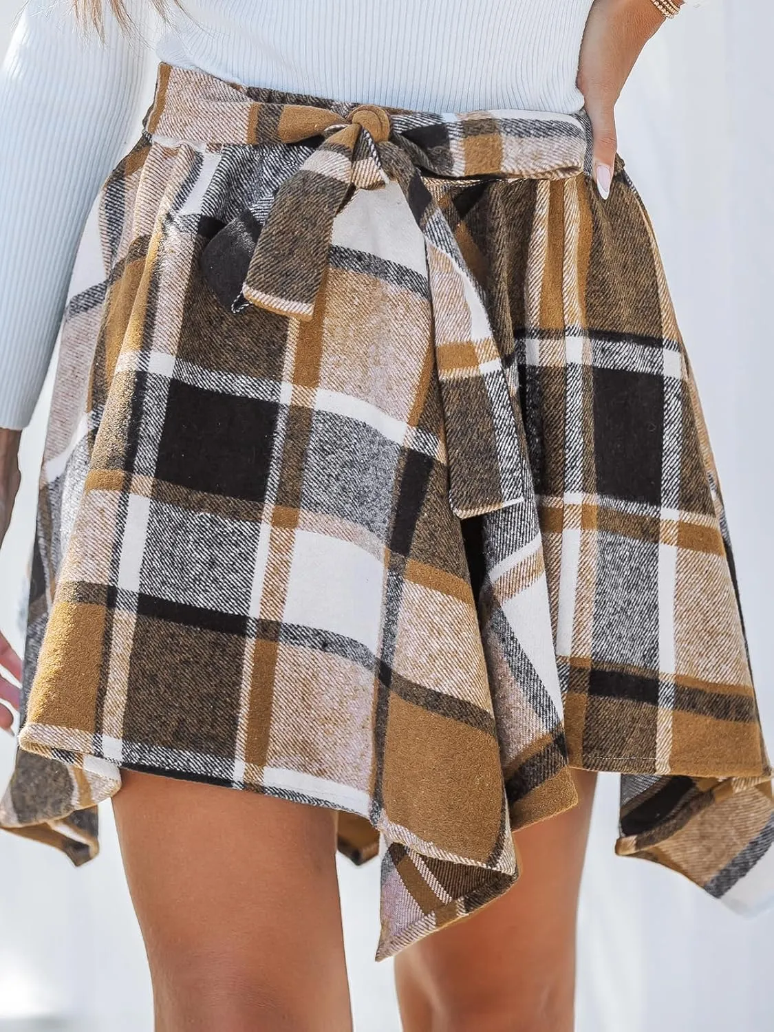 CUPSHE Skirts Woven Waist Tied Plaid Midi Skirt High Waist Mini Skirts Casual Vacation