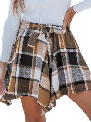 CUPSHE Skirts Woven Waist Tied Plaid Midi Skirt High Waist Mini Skirts Casual Vacation