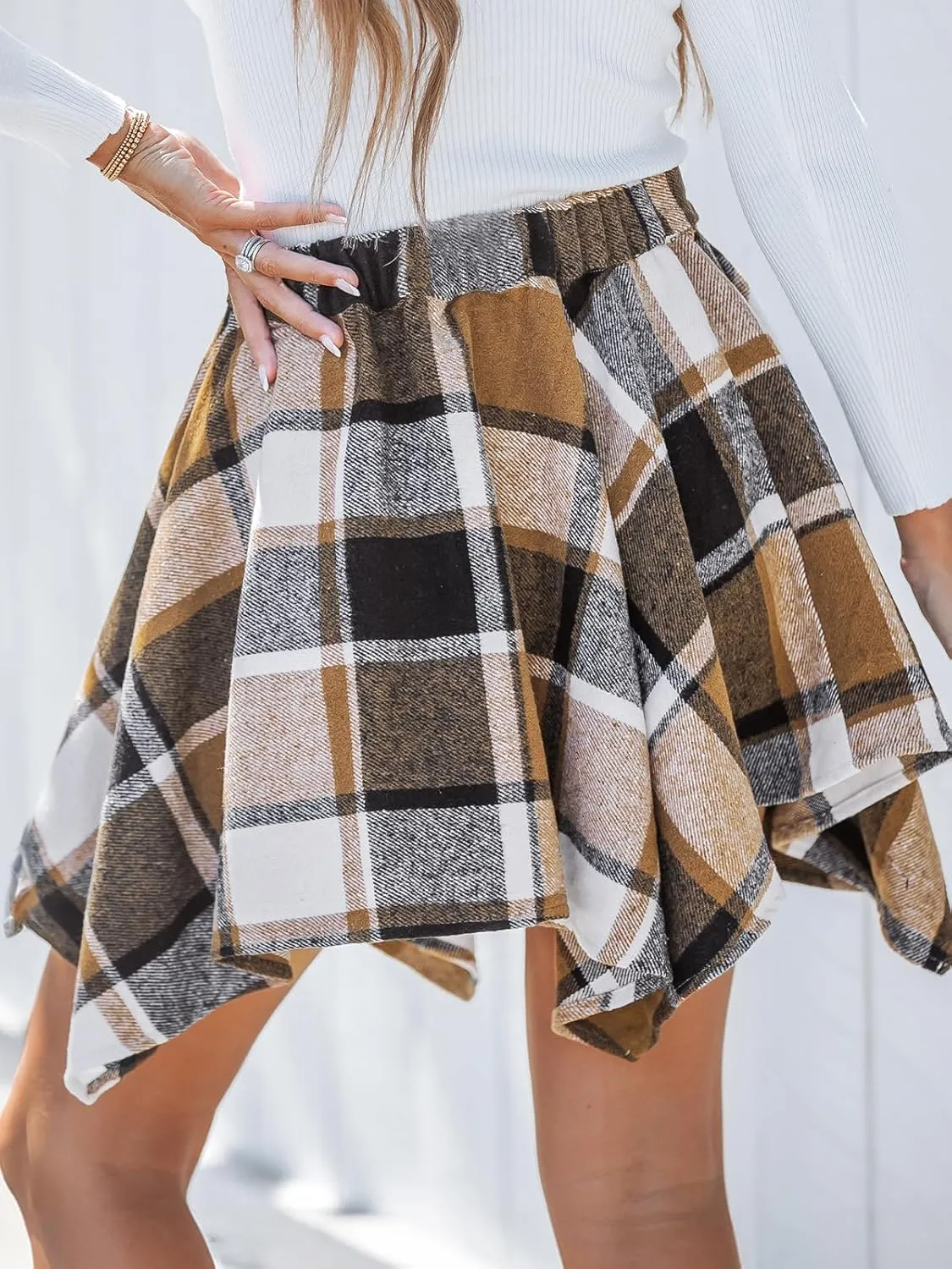 CUPSHE Skirts Woven Waist Tied Plaid Midi Skirt High Waist Mini Skirts Casual Vacation