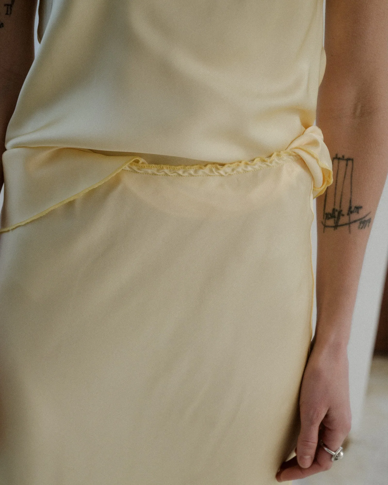 Sophia Yellow Dydine Mid-Length Satin Skirt - EcoVero Sustainable Fabric