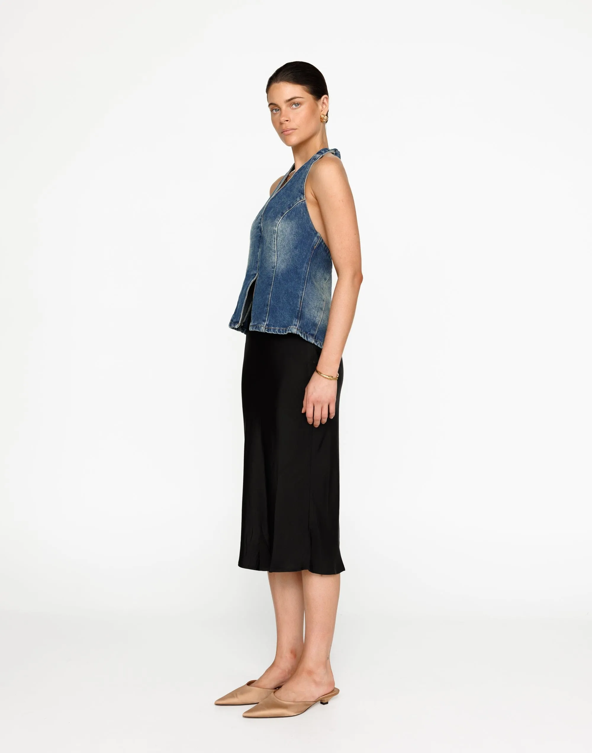 Elham Denim Top (Faded Mid Wash)