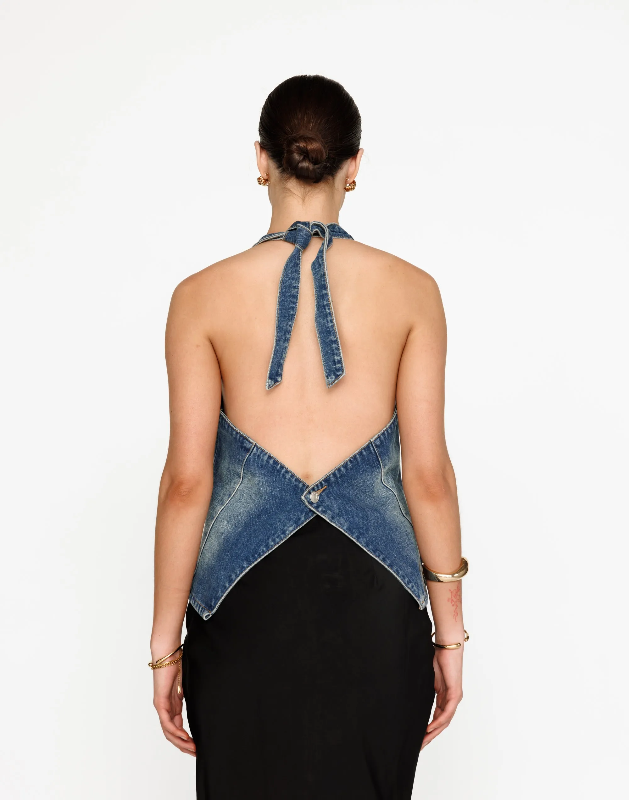 Elham Denim Top (Faded Mid Wash)