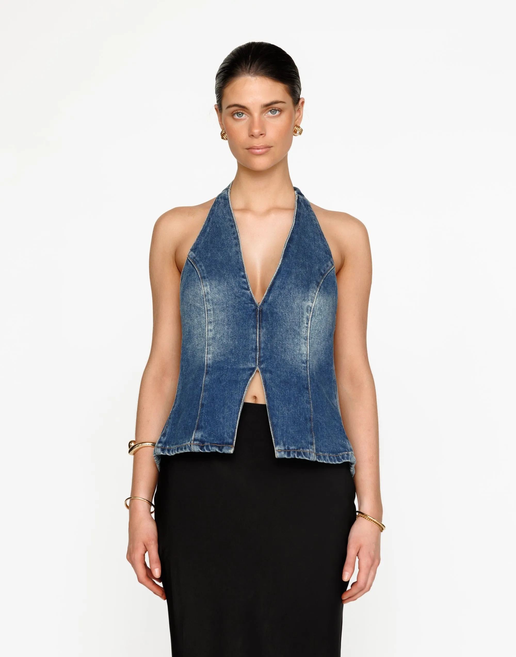 Elham Denim Top (Faded Mid Wash)