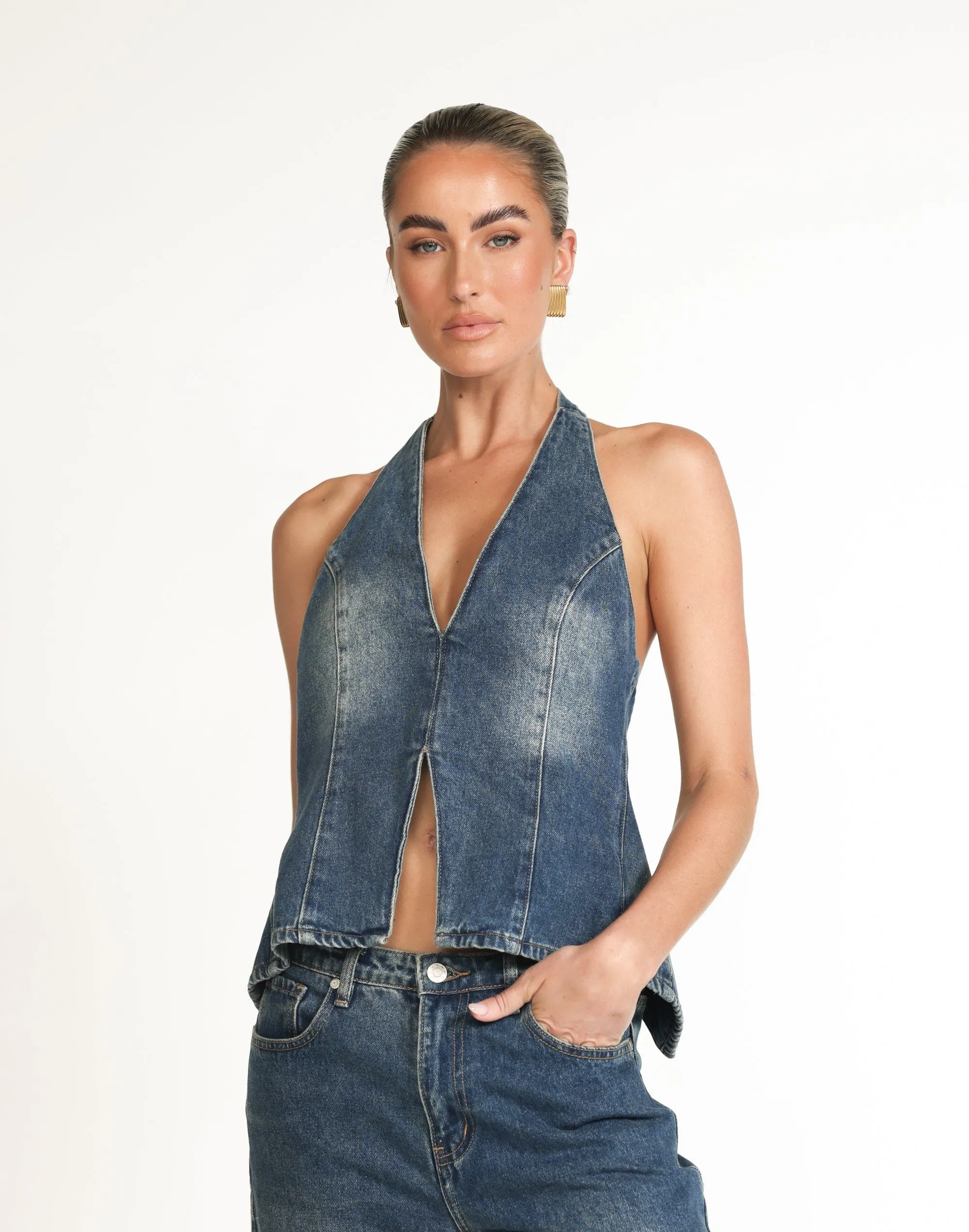 Elham Denim Top (Faded Mid Wash)
