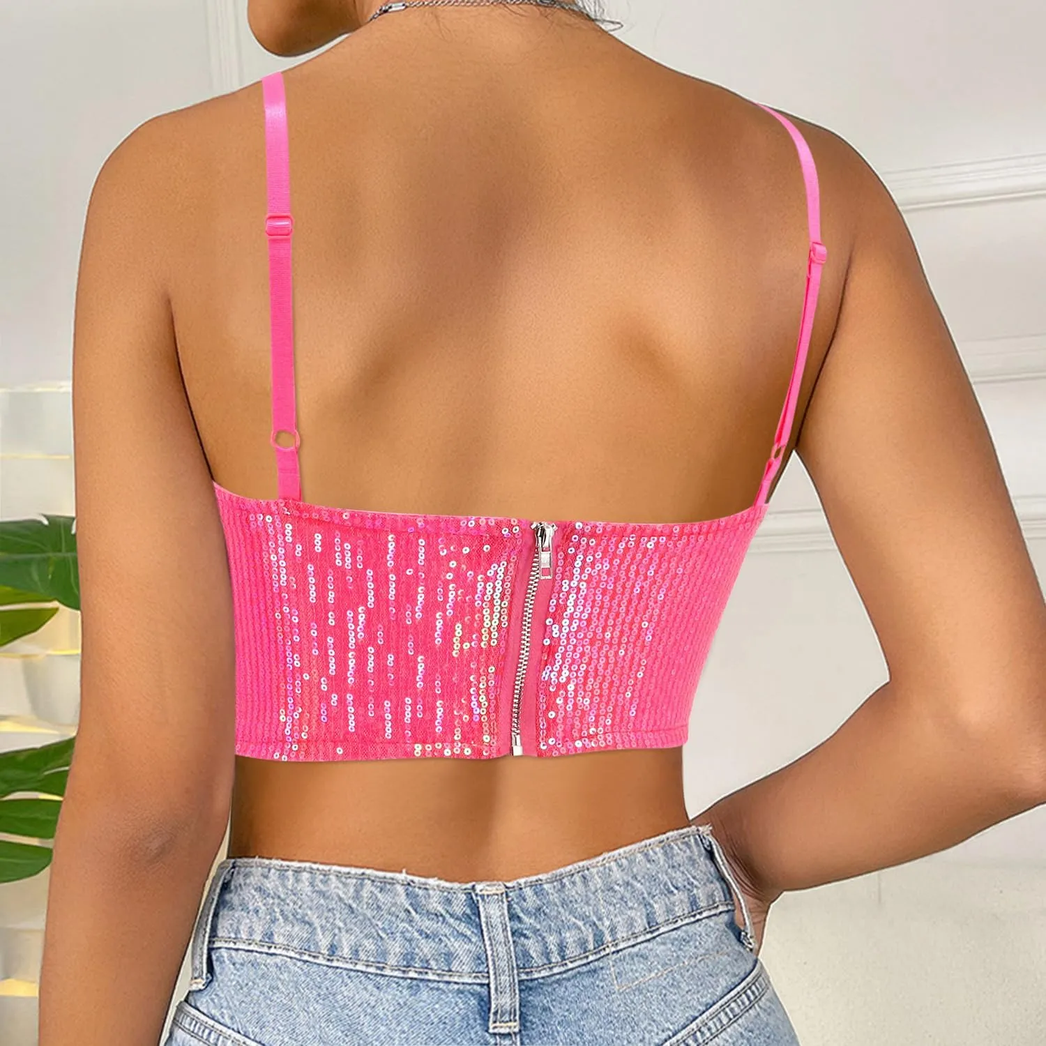 Erinaco Women's Rhinestone Diamond Tank Top Color Beaded Sling Tube Top Bustier Vest Crop Top Sexy Corset Bra Summer