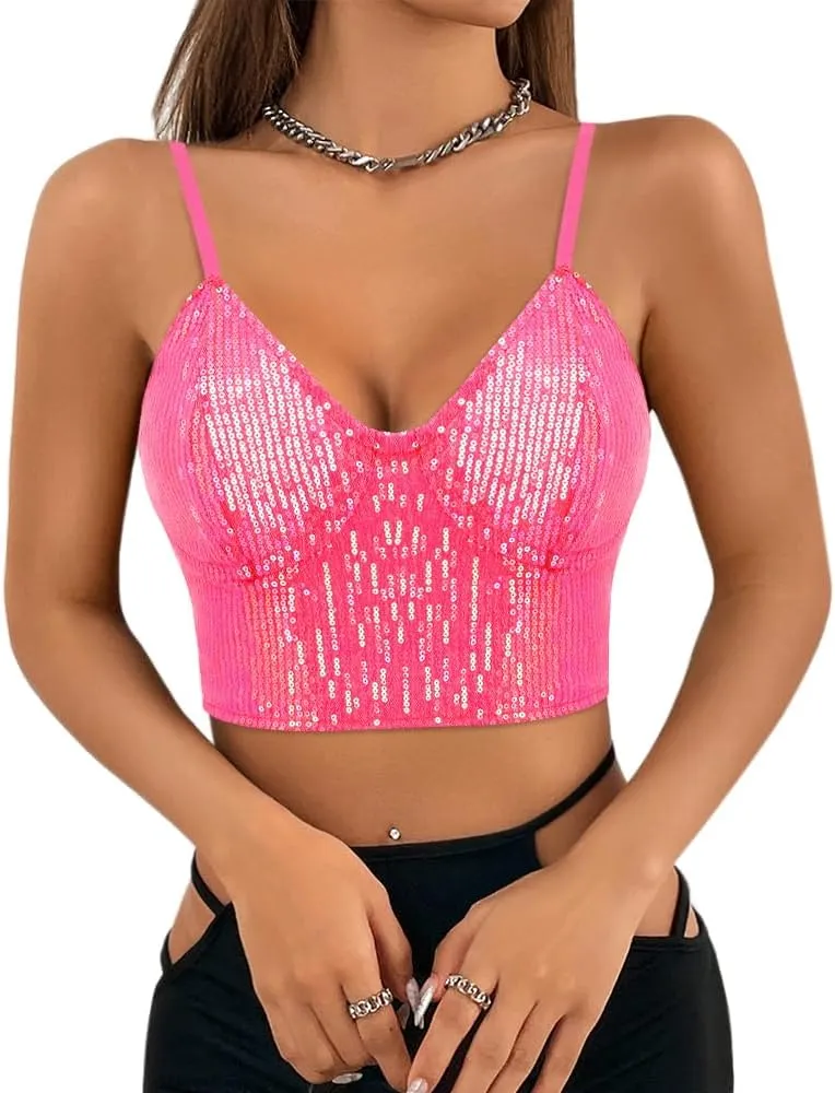 Erinaco Women's Rhinestone Diamond Tank Top Color Beaded Sling Tube Top Bustier Vest Crop Top Sexy Corset Bra Summer