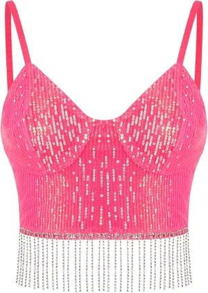 Erinaco Women's Rhinestone Diamond Tank Top Color Beaded Sling Tube Top Bustier Vest Crop Top Sexy Corset Bra Summer