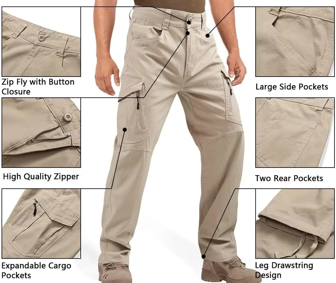 Hiking Pants Men, Water Resistant Cargo Pants, Outdoor Travel Fishing Work Pants with Deep Zipper Pockets