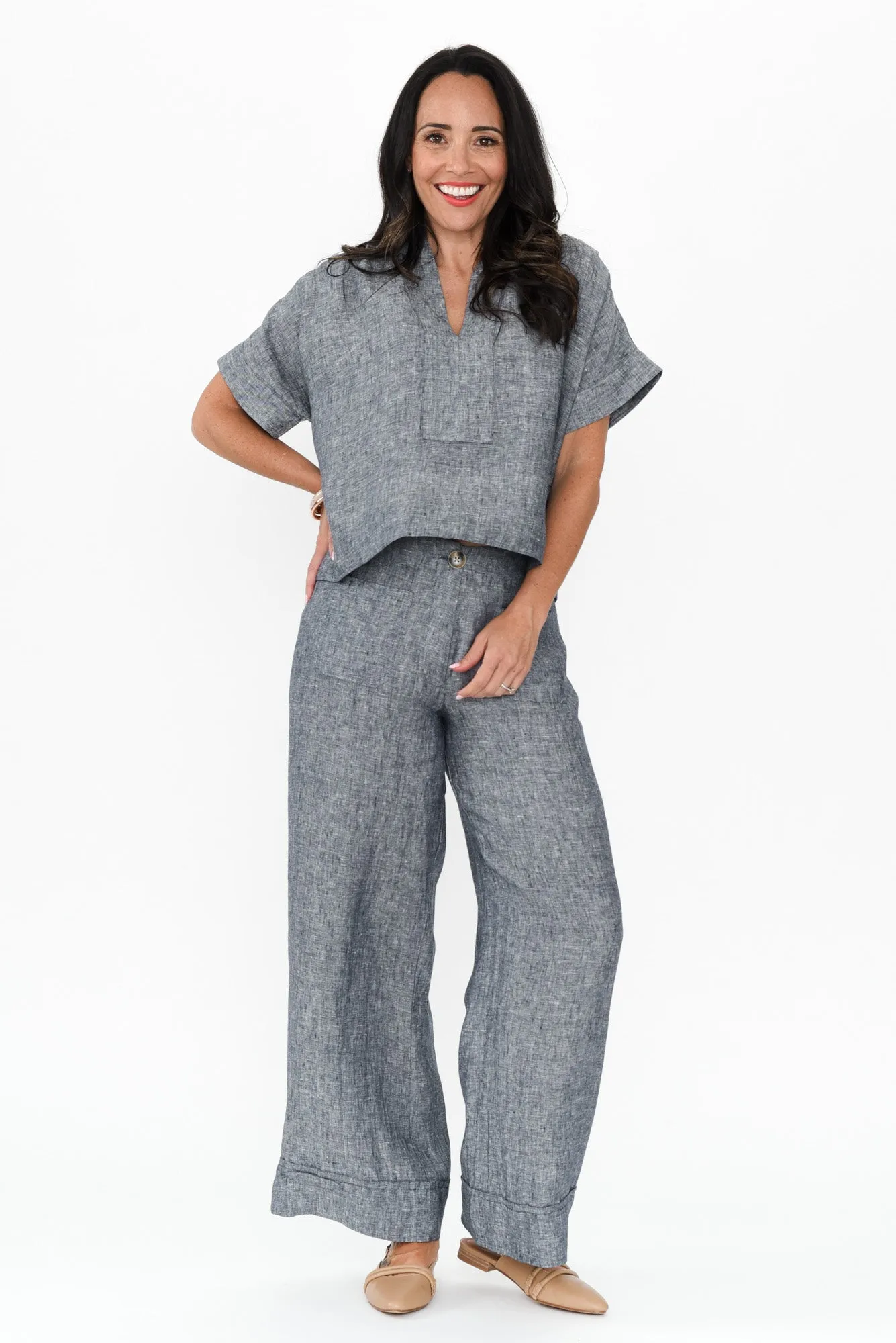 Joss Grey Linen Wide Leg Pants