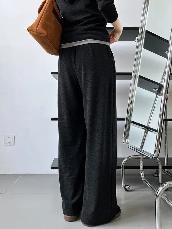Long Sleeves Buttoned Hooded  T-Shirts Top   Vest Top   Wide Leg Drawstring Elasticity Pants Bottom Three Pieces Set