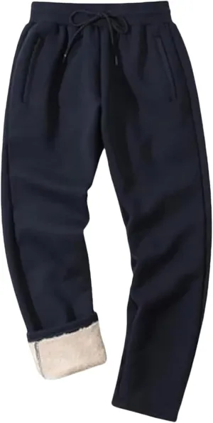 Men's Sherpa Lined Sweatpants Fleece Winter Warm Pants Active Gym Jogger Pants Track Joggers Pant with Zipper Pockets