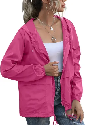 PESION Women's Waterproof Raincoat Lightweight Rain Jacket Hooded Windbreaker with Pocket for Outdoor