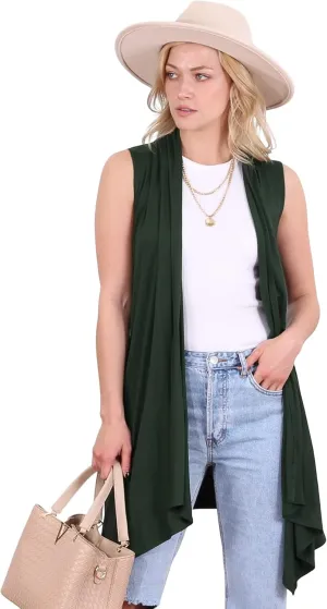 Popana Womens Sleeveless Lightweight Summer Open Front Long Duster Cardigan Vest Plus Size Made in USA