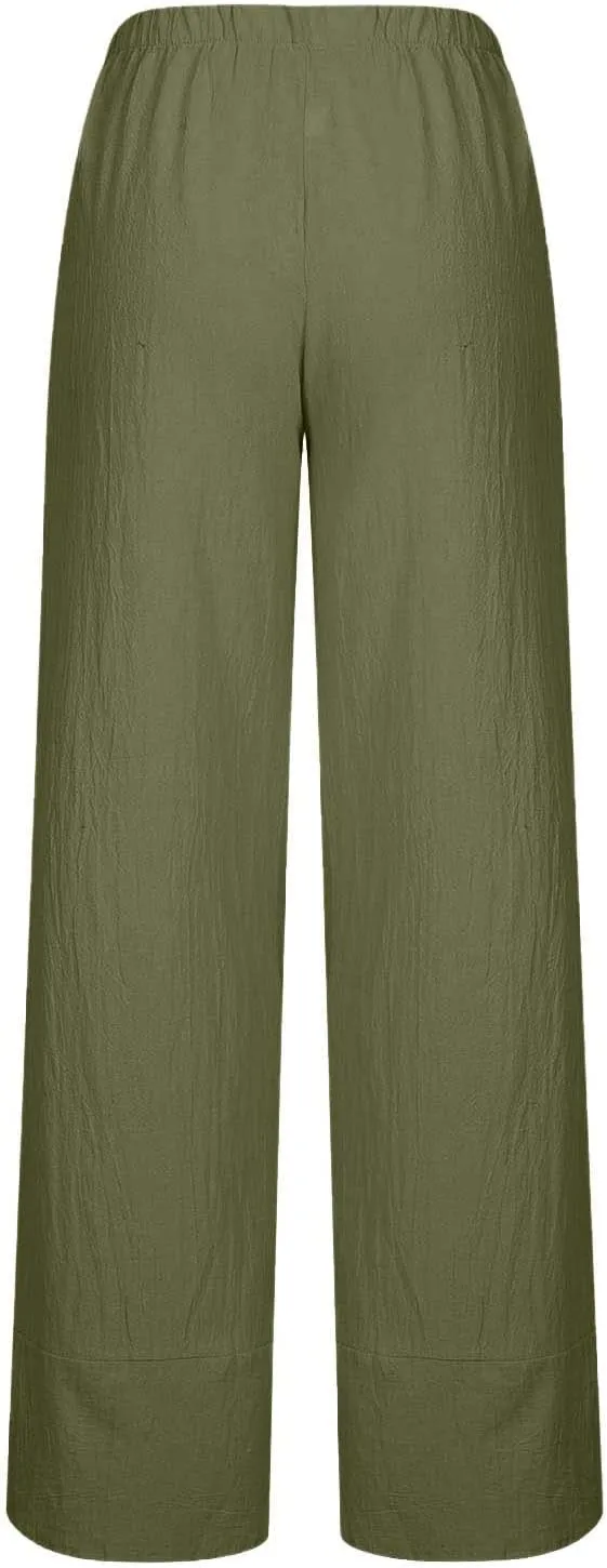 Ruziyoog Capri Pants for Women Casual Summer Cotton Linen Wide Leg Capris Elastic Waist Palazzo Cropped Comfy Baggy Trousers