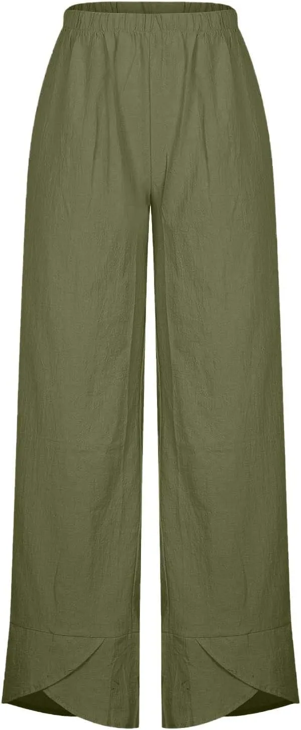 Ruziyoog Capri Pants for Women Casual Summer Cotton Linen Wide Leg Capris Elastic Waist Palazzo Cropped Comfy Baggy Trousers