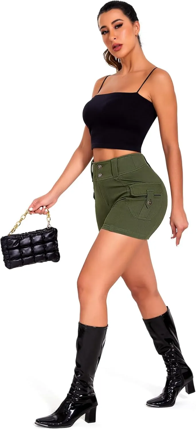 SEASUM Women Cargo Jeans Shorts High Wasited Cut Off Shorts Casual Summer tretchy Utility Mini Y2K Shorts with Pocket