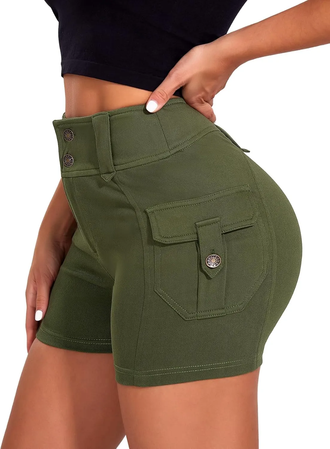 SEASUM Women Cargo Jeans Shorts High Wasited Cut Off Shorts Casual Summer tretchy Utility Mini Y2K Shorts with Pocket