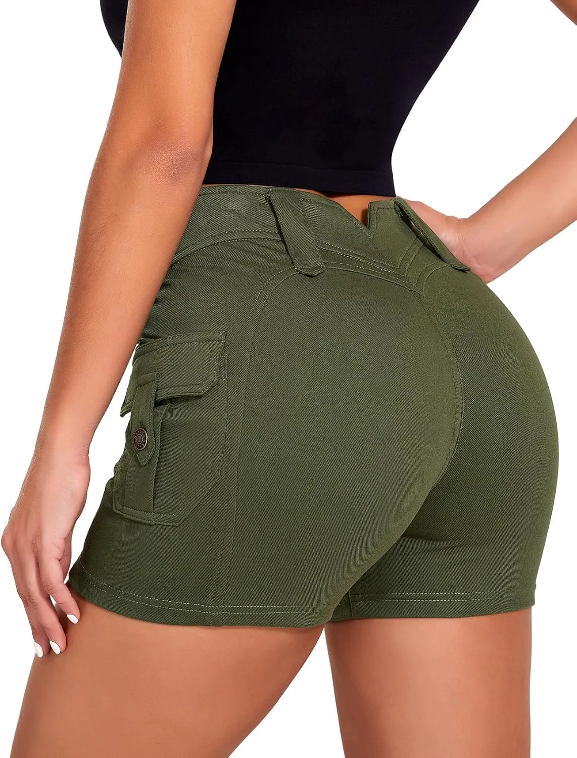 SEASUM Women Cargo Jeans Shorts High Wasited Cut Off Shorts Casual Summer tretchy Utility Mini Y2K Shorts with Pocket
