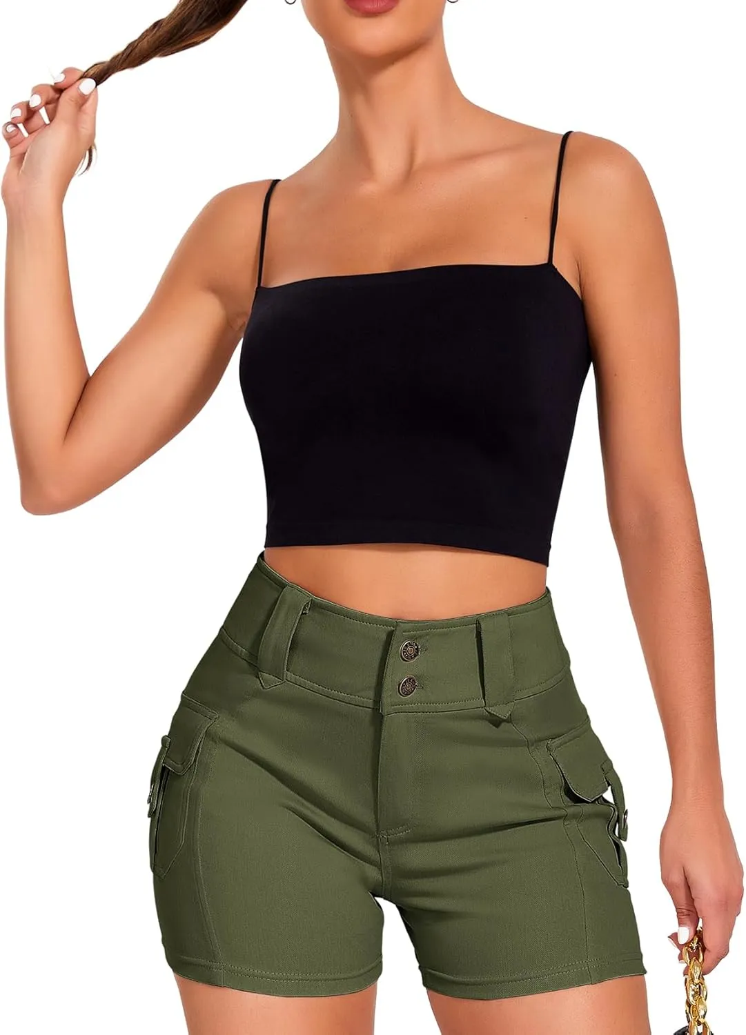 SEASUM Women Cargo Jeans Shorts High Wasited Cut Off Shorts Casual Summer tretchy Utility Mini Y2K Shorts with Pocket