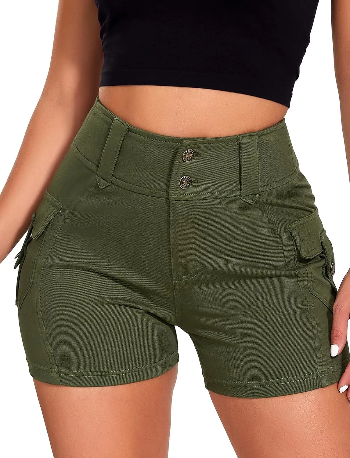 SEASUM Women Cargo Jeans Shorts High Wasited Cut Off Shorts Casual Summer tretchy Utility Mini Y2K Shorts with Pocket