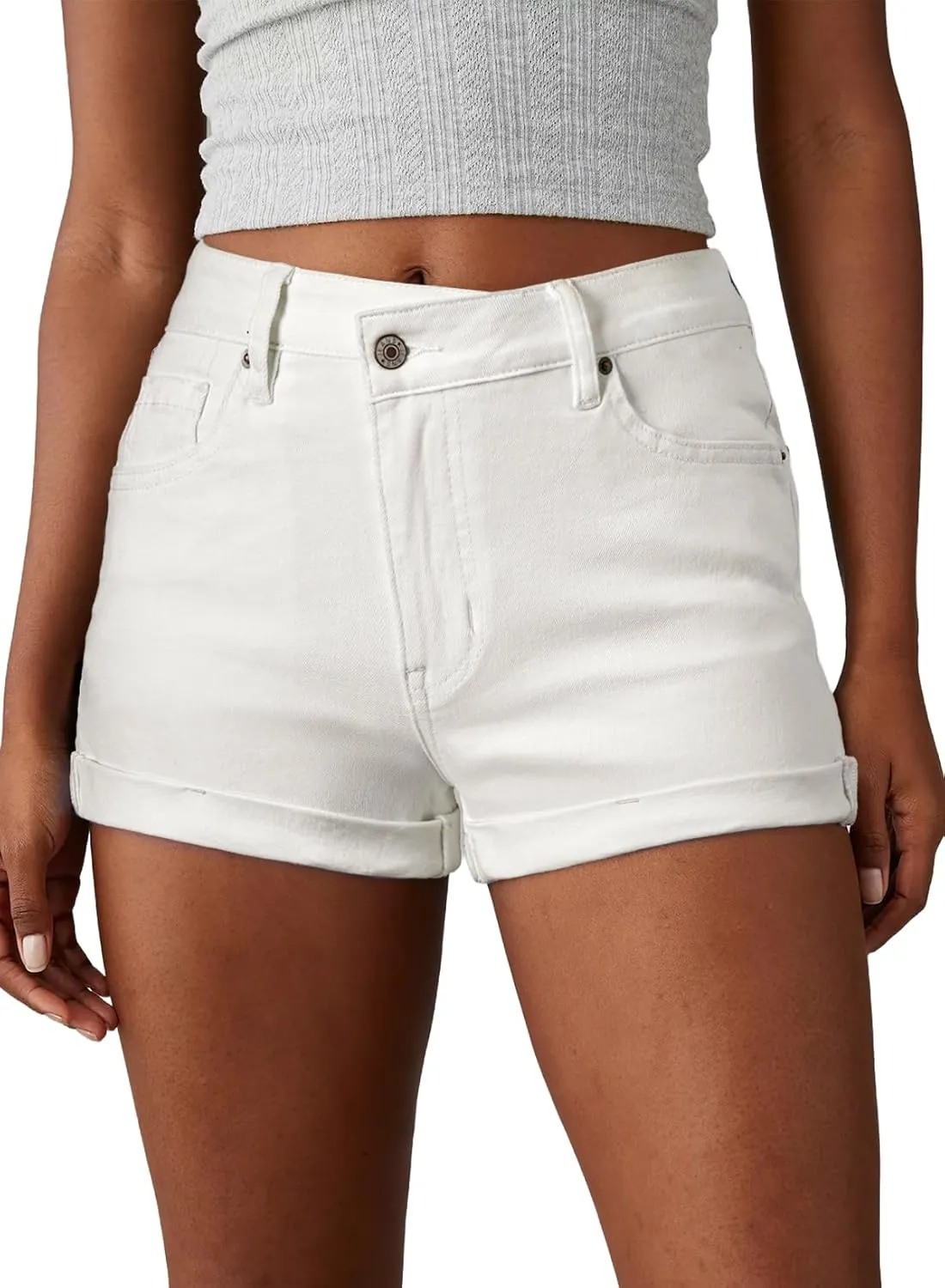 Sidefeel Women's Jean Shorts High Waisted Stretchy Casual Rolled Hem Zimbaplatinum Denim Shorts