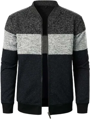 Uillui Mens Lightweight Track Jackets Casual Bomber Jacket Color Block Varsity Coat Pockets Workout Athletic Gym Sweatshirts