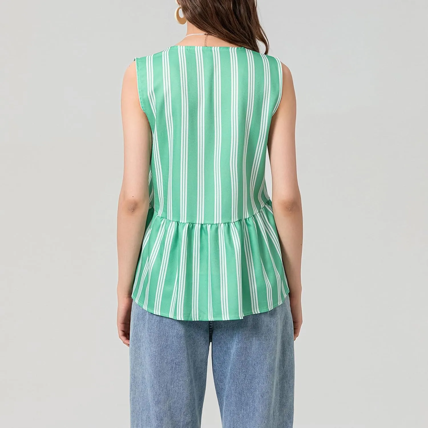 Women Striped Tie Front Top Y2k Sleeveless Bow Knot Ruffle Hem Peplum Vest Summer Cute Babydoll Going Out Top