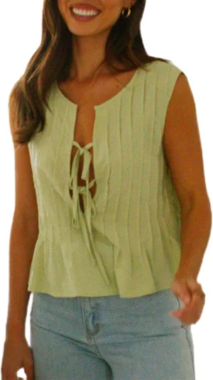 Women Striped Tie Front Top Y2k Sleeveless Bow Knot Ruffle Hem Peplum Vest Summer Cute Babydoll Going Out Top