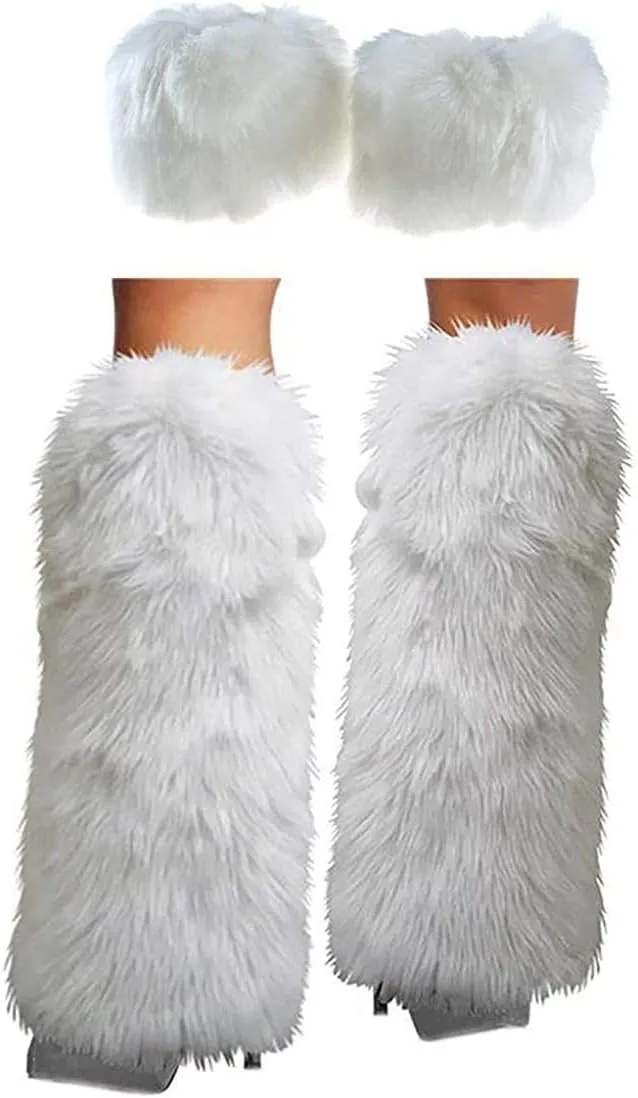Women's Fur Leg Warmers Sexy Furry Fuzzy Leg Warmers Soft Boot Cuffs Cover, 40CM