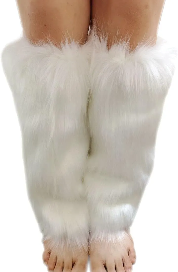 Women's Fur Leg Warmers Sexy Furry Fuzzy Leg Warmers Soft Boot Cuffs Cover, 40CM