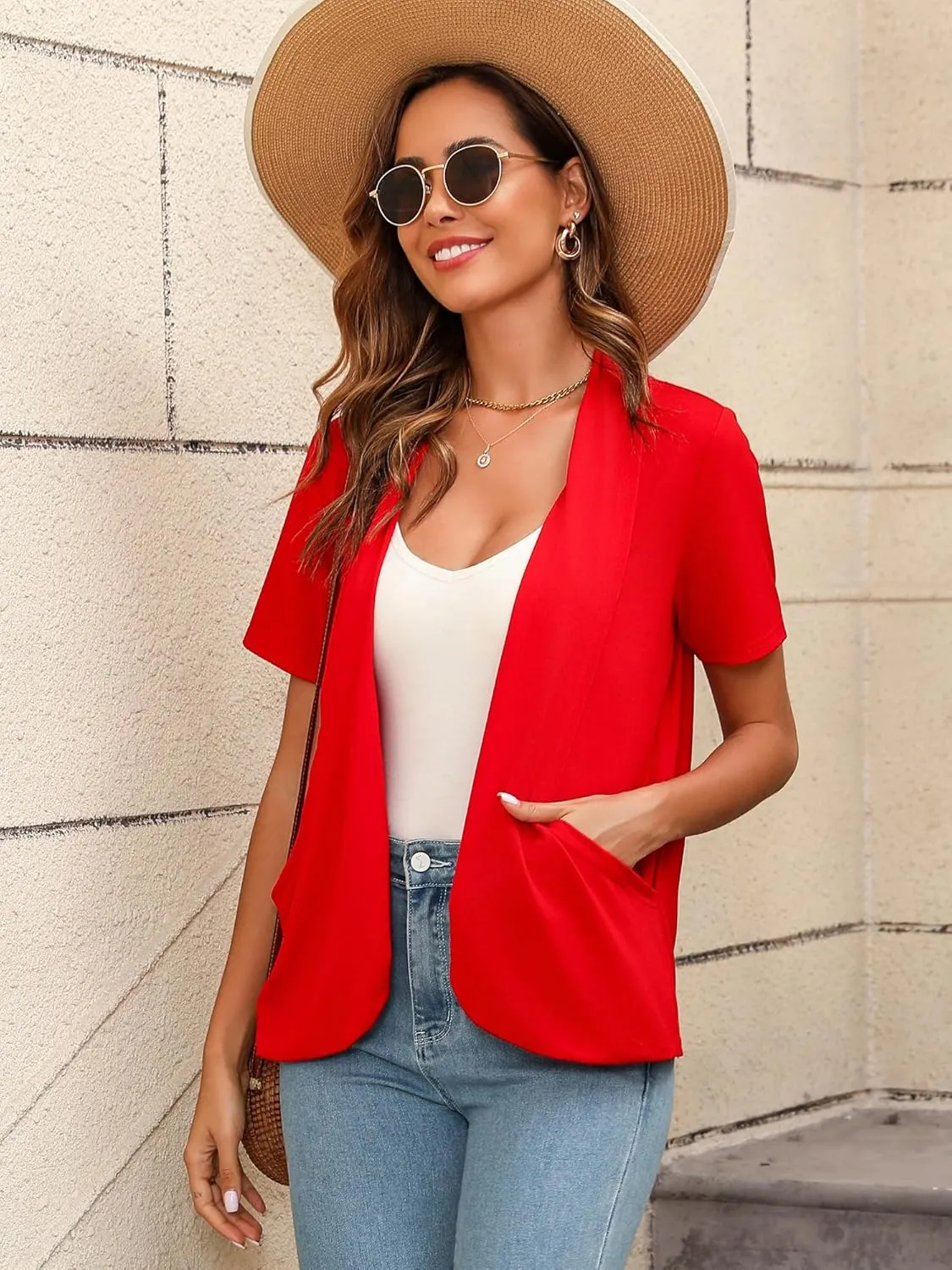 Women's Lightweight Open Front Cardigans Short Sleeve Casual Soft Summer Cardigan with Pockets S-2XL