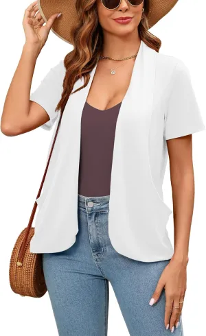 Women's Lightweight Open Front Cardigans Short Sleeve Casual Soft Summer Cardigan with Pockets S-2XL