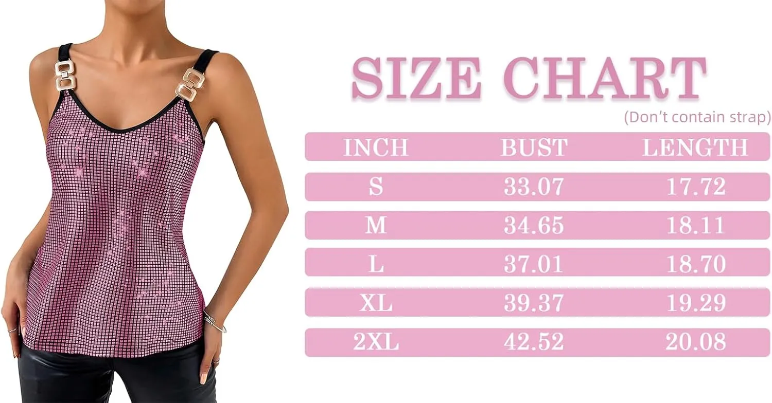 Womens Metallic Top Sparkle Cami Party Club Glitter Tanks Tops