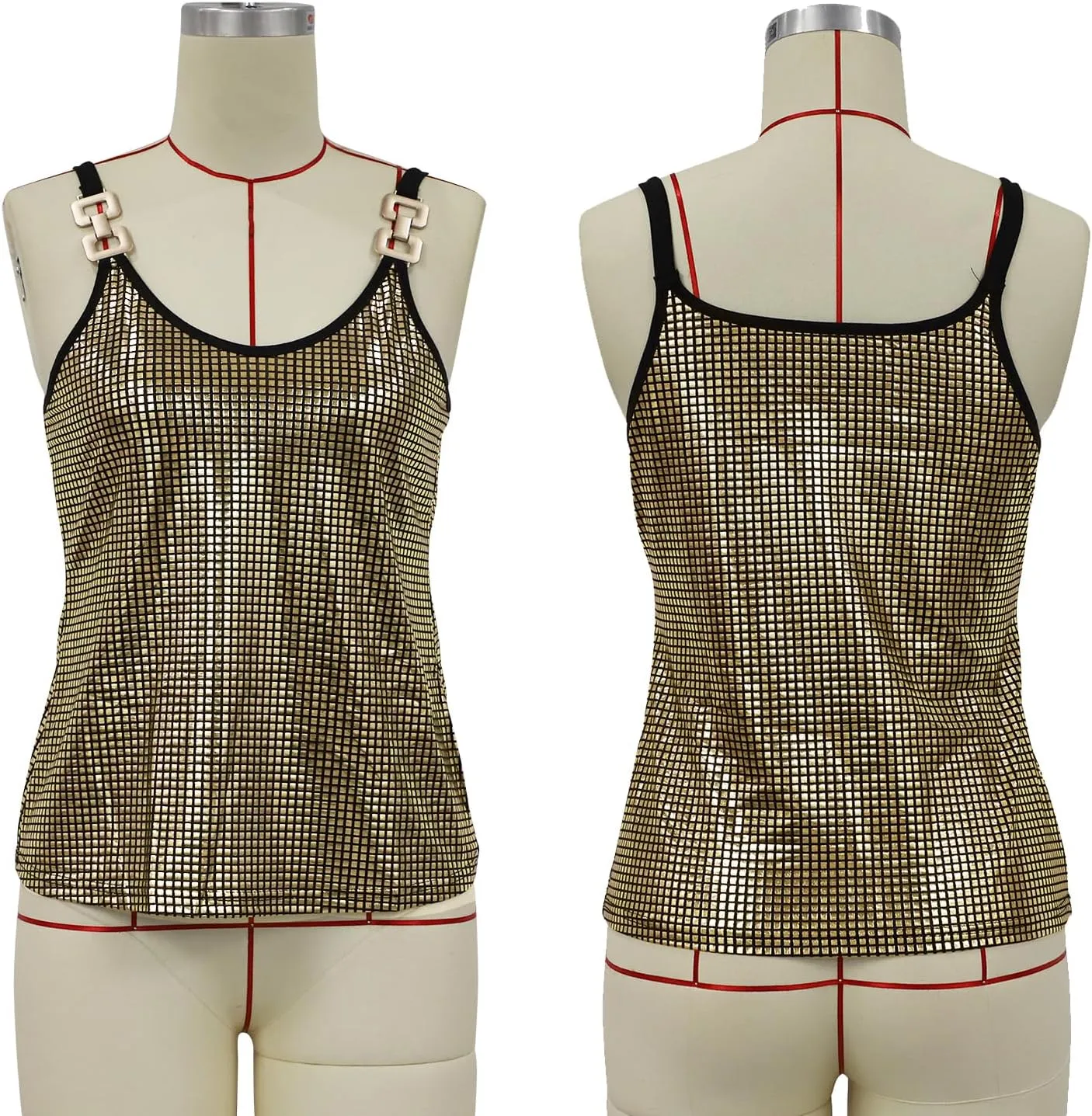 Womens Metallic Top Sparkle Cami Party Club Glitter Tanks Tops