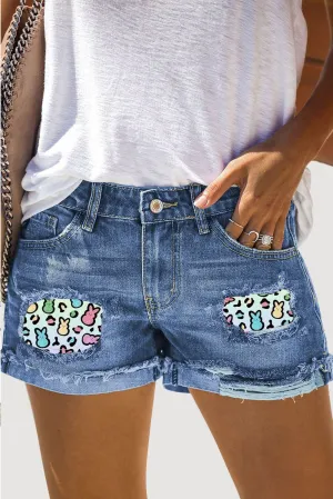 Women's Ripped Denim Shorts Easter Bunny Distressed Jean Shorts