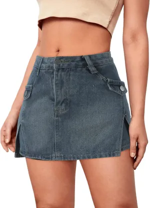 Women's Y2K Denim Ruffle Jean Skirt Aesthetic Pleated A Line Skirt Mini Skirt Flared Y2k Jean Short Skirts