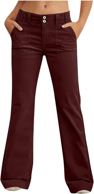 Xiaojmake Women Casual Twill Chino Pant Flare Slim Fit Boot Cut Stretch Dress Pant Bootcut Cotton Pull On Pants with Pockets
